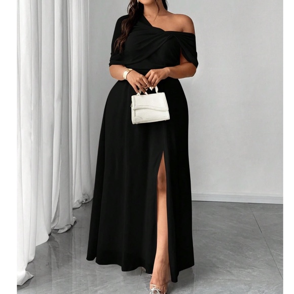 Plus One Shoulder Split thigh Party Evening Gown Dress - Picture 4 of 16